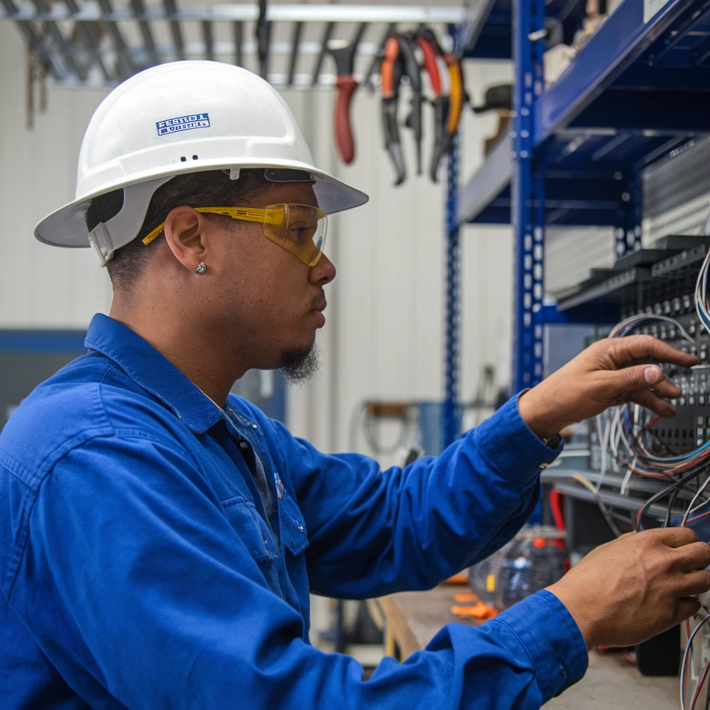 Federal Skilled Trades - Professional tradesperson working with electrical equipment in industrial setting